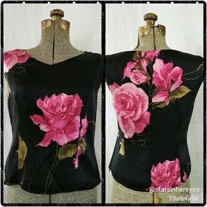 ⬇️$33 Jax Black Silk Blouse Sleeveless Floral Top